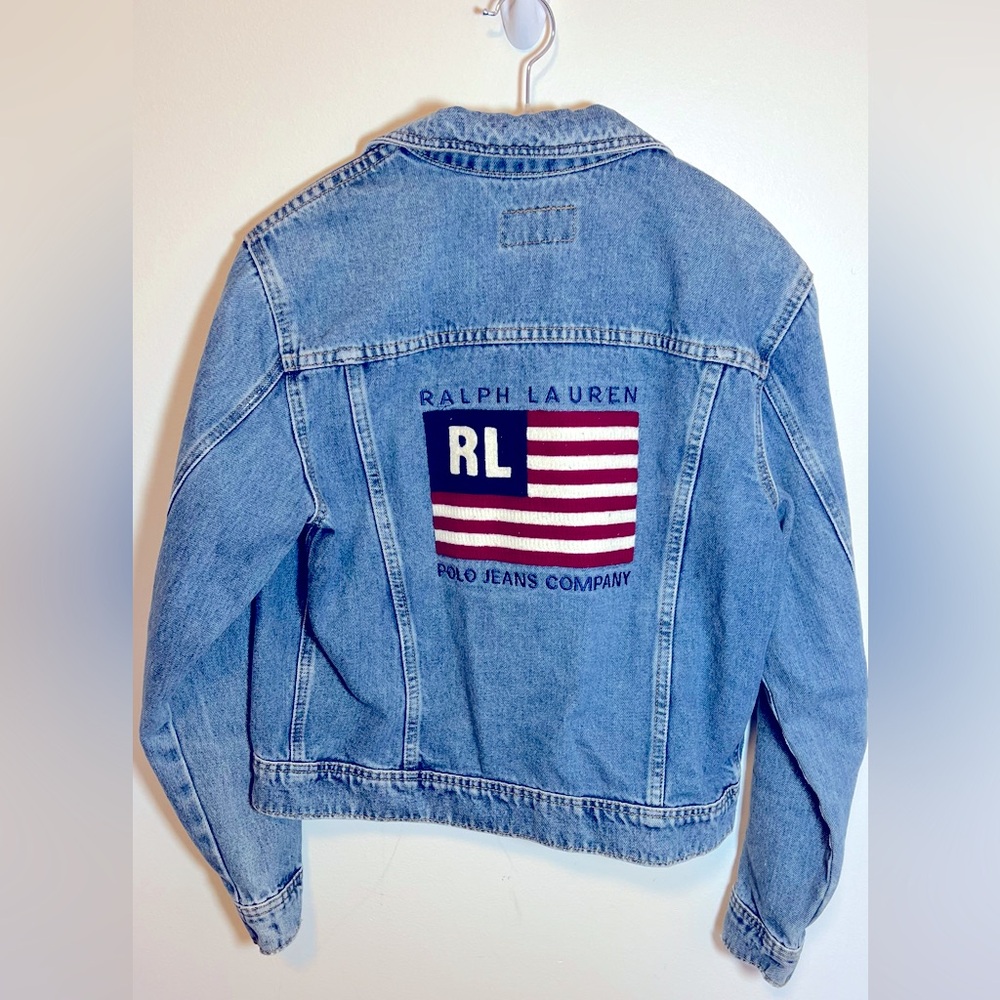 Polo Jeans Ralph Laruen Cropped Denim Jacket American Flag Large